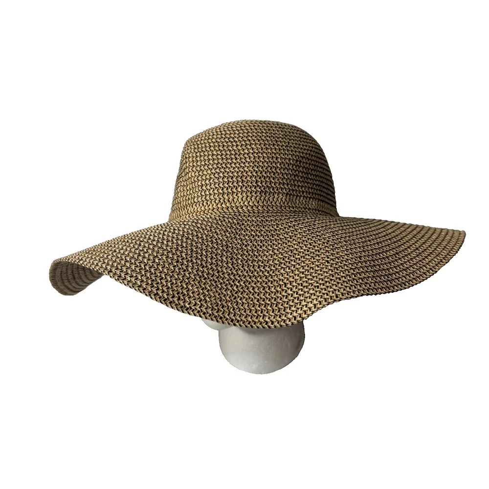 David & Young Packable Wide Brim Straw Sun Hat Women OS Tan Beach Resort